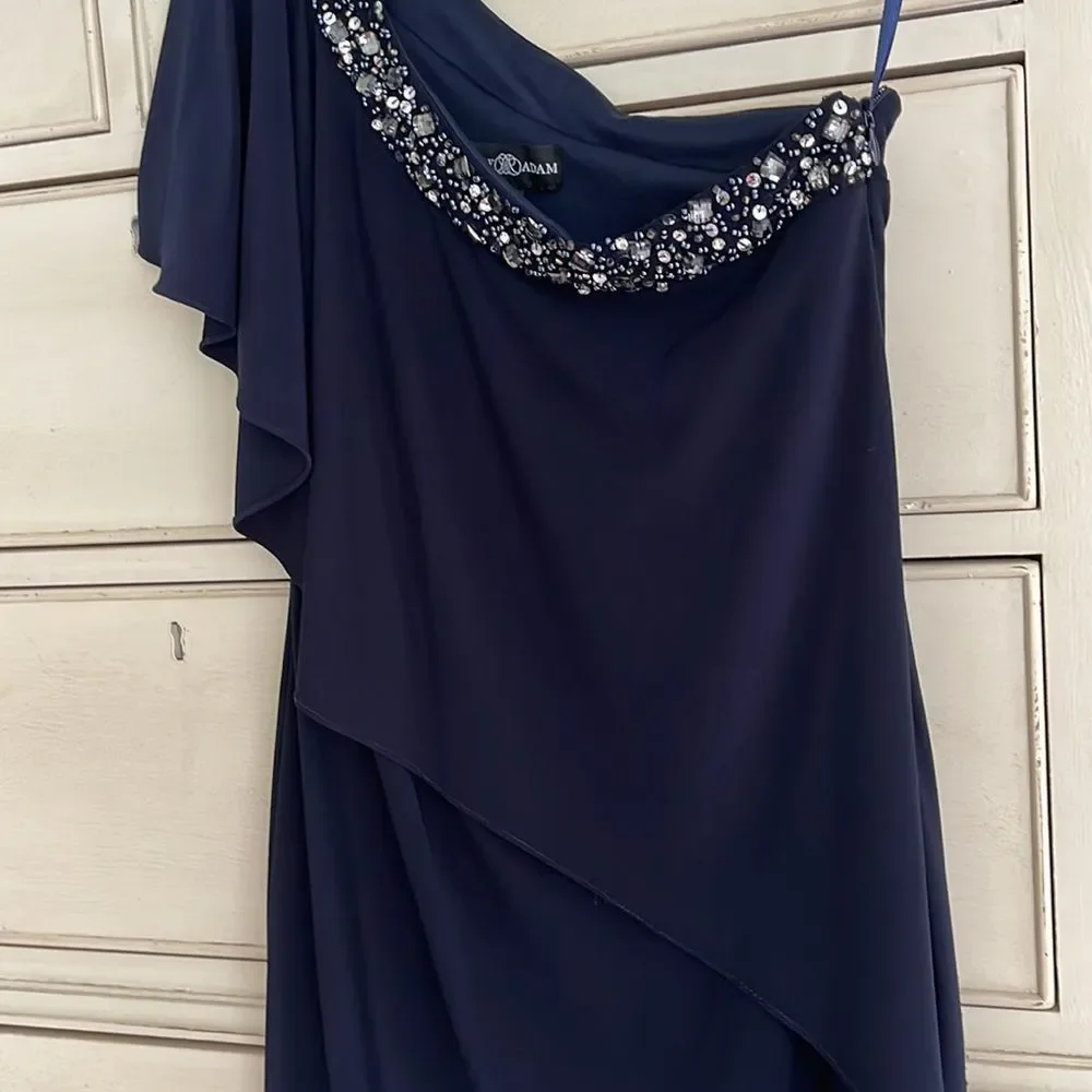 Betsy Adam Beaded Navy Off The Shoulder Dress size 4 - Picture 2 of 7